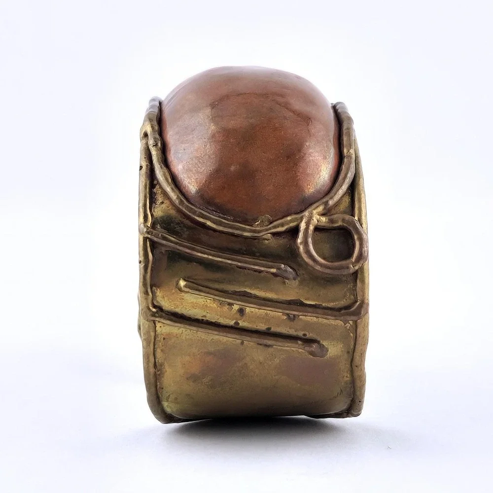Vintage‎ Brutalist Mixed Metal Repousse Cuff Bracelet Copper Brass Studio Art